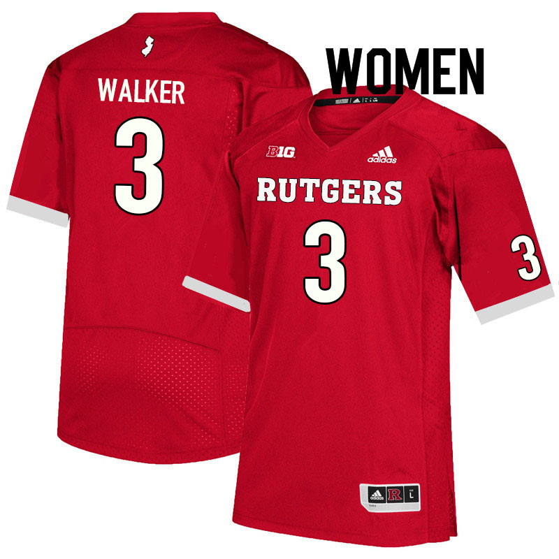 Women #3 Moses Walker Rutgers Scarlet Knights College Football Jerseys Sale-Scarlet